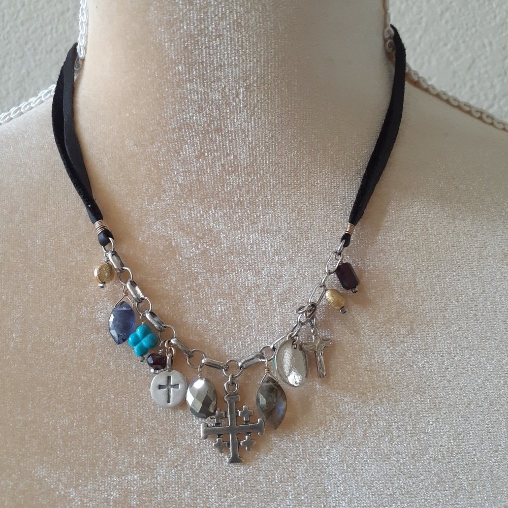 Silver and Black Charm Necklace